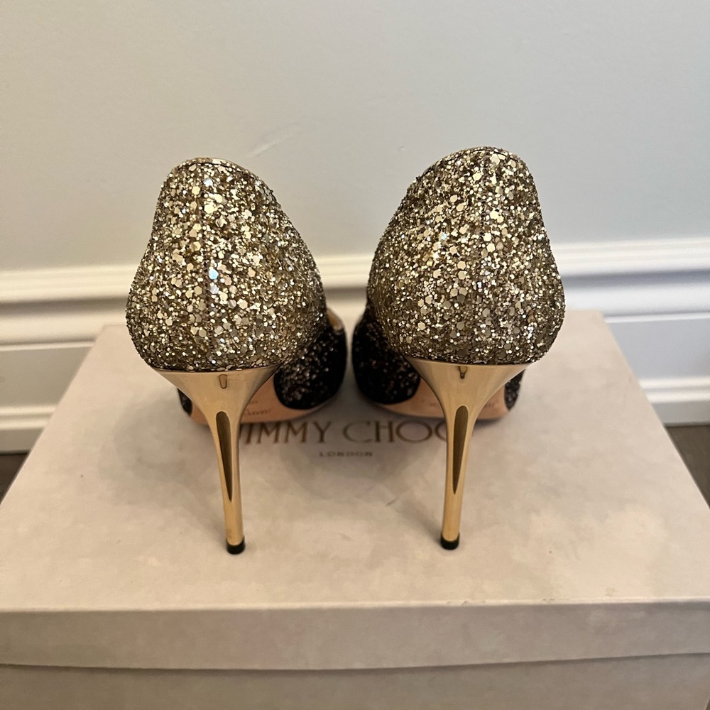 Jimmy Choo Glitter Gradient Heels in Gold and Brown - Picture 5 of 8